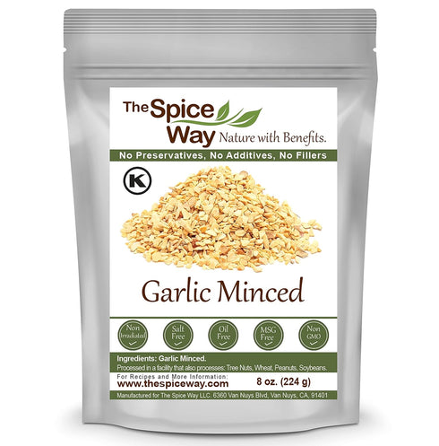 The Spice Way Minced Garlic - 8 oz - US Grown whole bulk dehydrated dried garlic flakes, more coarse than dry powder...