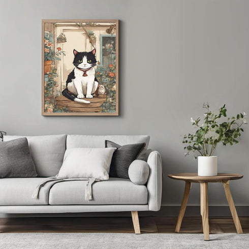 Posterizer 1 pcs- Black and white cat sitting next to its kitten-Art for Animal Lovers-Floral Botanical Art - Gift for Men Women Teens-Decor for B...