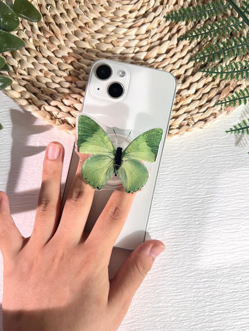 Green Nature Butterfly Phone Grip Stand, Cute Butterfly Cell Phone Holder,Collapsible Phone Charms Accessory,Expanding Kickstand Phone Grip with I...