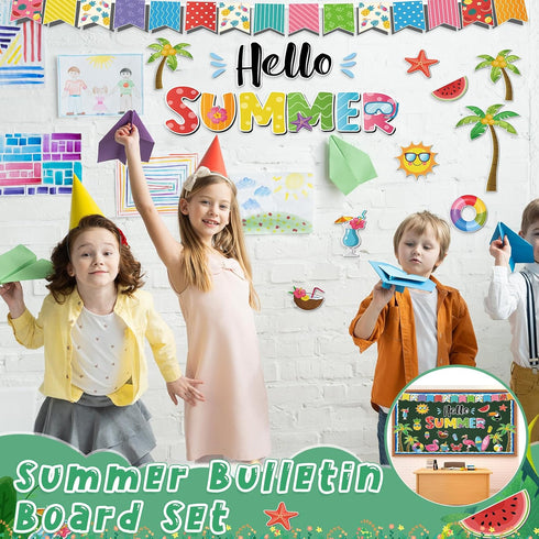 Hello Summer Bulletin Board Decorations Summer Beach Classroom Decor Hawaiian Tropical Palm Cutouts for Back to School Window Wall Home Door Offic...