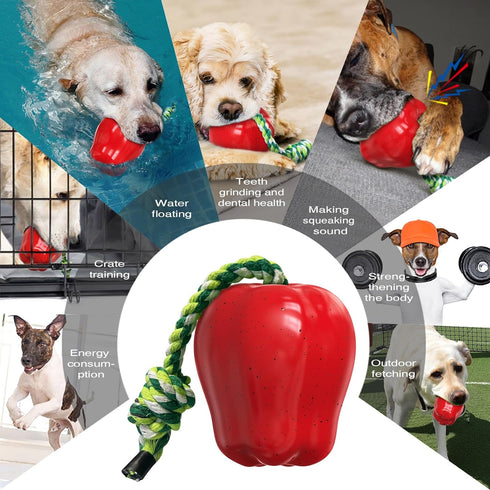 Dog Chew Toys for Aggressive-Chewers - Indestructible Dog Toy for Aggressive Chewer?Tough Chew Toys for Dogs (Rubber Red Apple)...