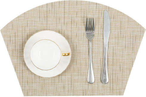 SHACOS Small Round Table Placemats Wedge Placemat Set of 4 Non Slip Heat Resistant Woven Vinyl Table Mats Wipe Clean Indoor Outdoor (4, Beige Yell...