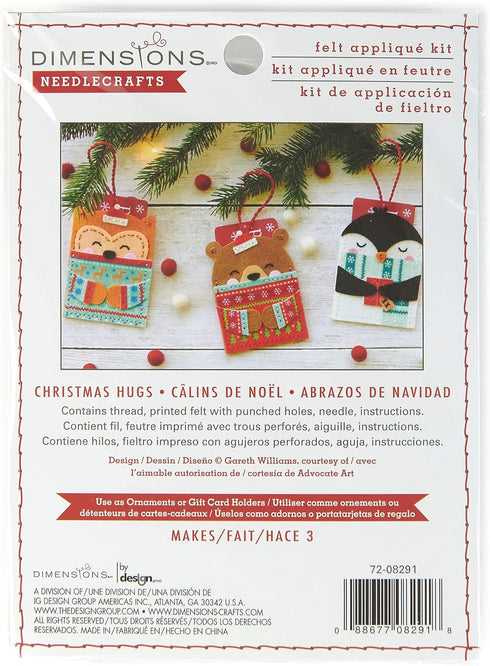 Dimensions DIY Christmas Ornaments and Gift Card Holders Felt Applique Kit, Sizes Vary, Multicolor 4 Piece...