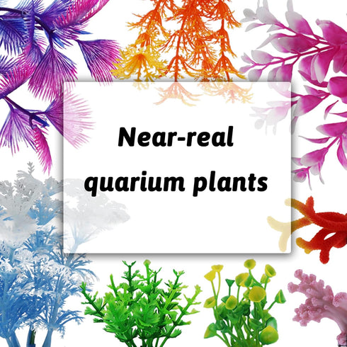 Fish Tank Decorations Plants with Resin Coral, 8 pcs Aquarium Decorations Small Plants Plastic, Fish Tank Accessories, Aquarium Decor...