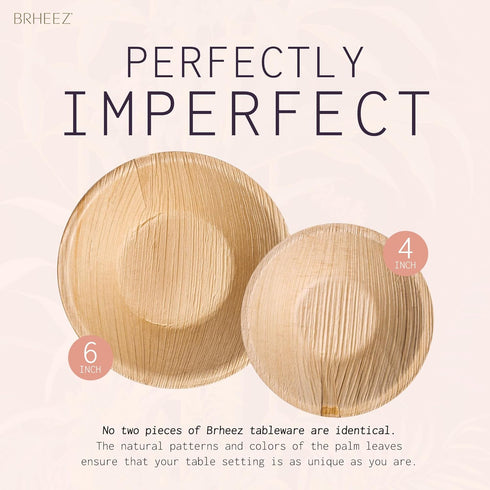 brheez Palm Leaf Disposable Party Bowls - 4 Inch, 25 Pack, Compostable, Bamboo Look, Heavy Duty, EcoFriendly...