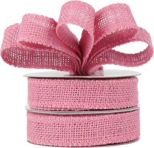 HUIHUANG Pink Burlap Ribbon 1 inch x 20 Yards Natural Jute Burlap Ribbon for Gift Wrapping Thick Burlap Ribbons for Baby Shower Decor Crafts Chris...