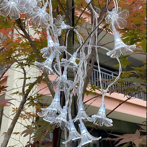 Solar Flower String Lights Outdoor Waterproof- Morning Glory Flowers, 20-Brightness LED String Light, 20Ft 2 Modes - Perfect Decor for Garden, Fen...