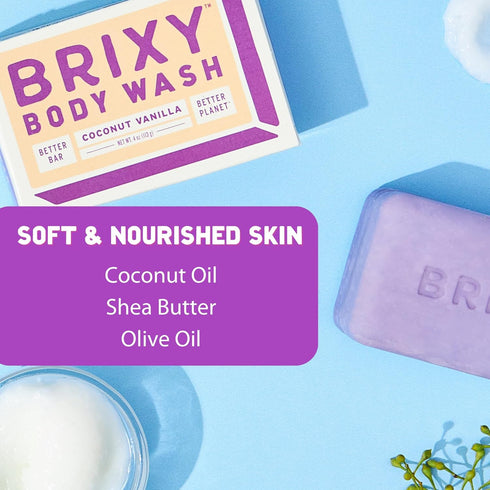 BRIXY Body Wash Bar for Men and Women to Remove Sweat And Oil While Softening Skin, Vegan, Plastic Free, All Skin Types Including Sensitive Skin...