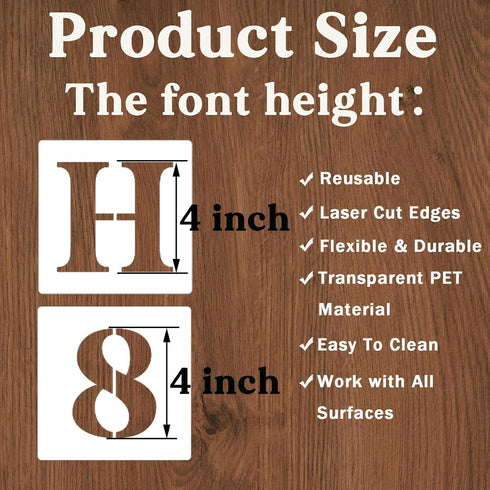 4 Inch Letter Stencils and Numbers, 40 Pcs Alphabet Drawing Templates, Reusable Plastic Art Craft Stencils for Painting on Wood, Wall, Fabric, Roc...