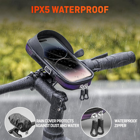 HENMI Bike Bag, Waterproof Bike Rack Bag with Sun and Rain Cover, 360° Rotating Bicycle Cell Phone Holder, Sensitive TPU Touch Screen, Bicycle Acc...