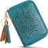 APHISON RFID Credit Card Holder Zipper Card Case Keychain Small Wallet for Women 1927 PEACOCK-BLUE...
