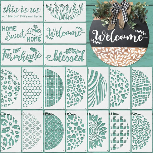 Thyle 20 Pcs Welcome Stencils for Painting on Wood 11.81 x 5.91'' Large Welcome Letters Stencils Half Round Stencils for Wood Sign Plastic Word Fa...