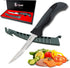 Meat and Fish Fillet Knife - Curved salty water resistant german 5 inch steel blade with sheath, sharpener and gift box, ideal for filleting and d...