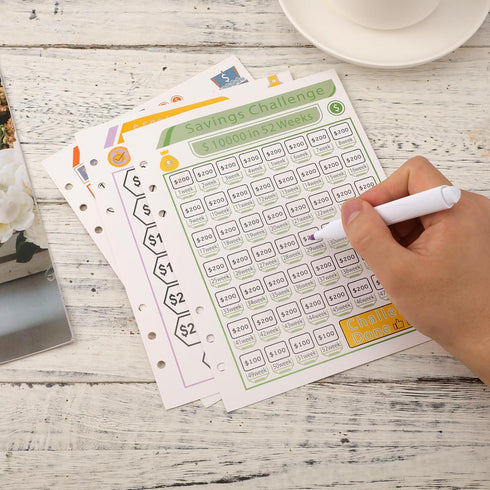 18pcs Saving Money Challenge Tracker Sheets, 100 Day Envelopes Challenge Binder Inserts Cash Stuffing Trackers Long-Term Budget Binder Refills Inc...