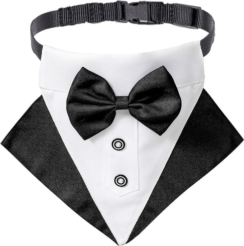ADOGGYGO Formal Dog Tuxedo Wedding Dog Bandana Collar Dog Collar with Bow Tie Adjustable Dog Bowtie Collar Bandana for Small Medium Large Dog Pet ...