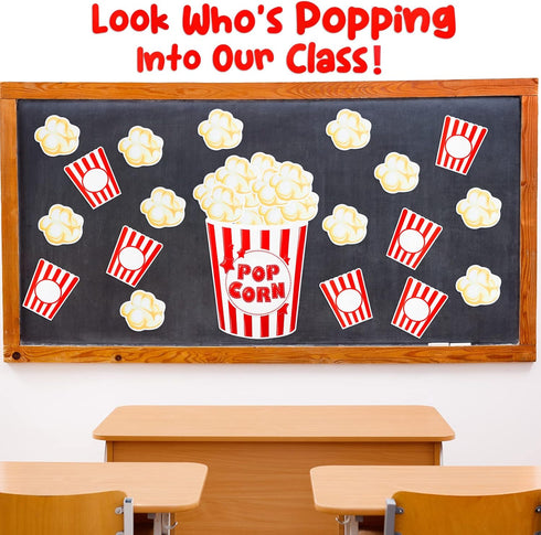Glenmal 70 Pcs Popcorn Stickers Popcorn Accents with 6 Marking Pens Popcorn Box Back to School Classroom Bulletin Border Decoration for Class Blac...