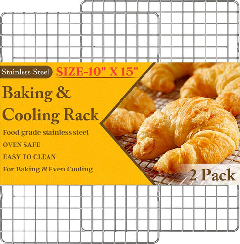 2PCS Cooling Racks for Cooking and Baking - 10" x 15"Heavy Duty Stainless Steel Wire Rack for Baking, Grilling, Roasting - Oven & Dishwasher Safe ...