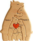 Personalized Bear Family Wooden Art Puzzle, Wooden Bear Jigsaw Puzzle with Heart Loving Family Bear Sculpture Decorative House Warming Wood Birthd...