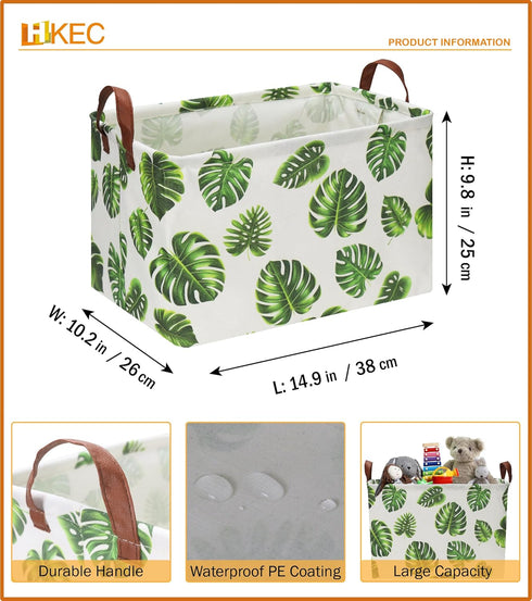 Rectangle Storage Basket with Handles,Collapsible Kids Toys Bin,Cute Baby Storage Basket,Books Box,Gift Basket(Green Monstera)...