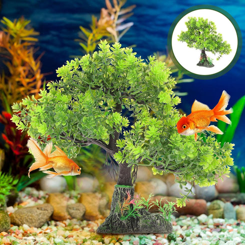 POPETPOP Artificial Aquarium Plant Plastic Water Plant Tree Fish Tank Bonsai Ornament Fish Tank Hideout Sushi Plate Decor for Aquarium Terrarium L...