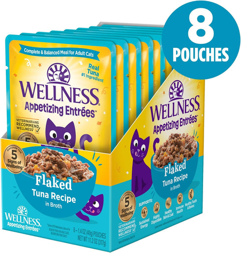 Wellness® Appetizing Entrées™ Flaked Tuna Recipe in Broth Natural Wet Cat Food, 1.4 oz Pouch (Pack of 8)...