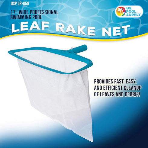 U.S. Pool Supply Professional 17" Swimming Pool Leaf Rake with Deep 13" Net Bag - Durable Fine Mesh Netting, EZ Clip Handle - Fast Cleaning, Debri...