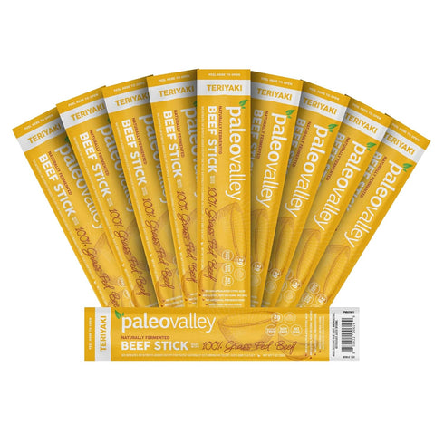 Paleovalley 100% Grass Fed Teriyaki Beef Sticks - Delicious Gluten Free Beef Snack - High Protein Keto Friendly...