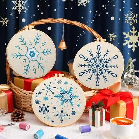 Yuxung 5 Set Christmas Embroidery Starter Kit with Snowflake Pattern, Winter Embroidery Kits for Beginners, Full Range of Winter Cross Kits, Embro...