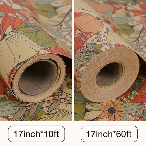 Aimyoo Kraft Floral Wrapping Paper Jumbo Roll, All Occasion Flower Gift Wrap Paper for Wedding Bridal Shower Birthday, 17 in x 60 ft...