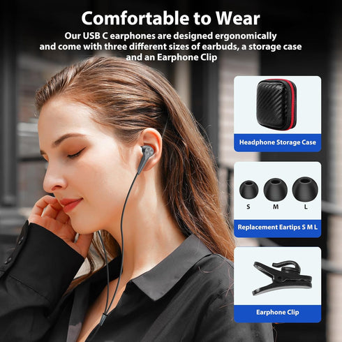 USB C Headphones Wired Earbuds for Android iPhone 15 Pro Plus Samsung Galaxy S24 Ultra S23 S21 FE S20 A35 Type C Earphones with Microphones Volume...