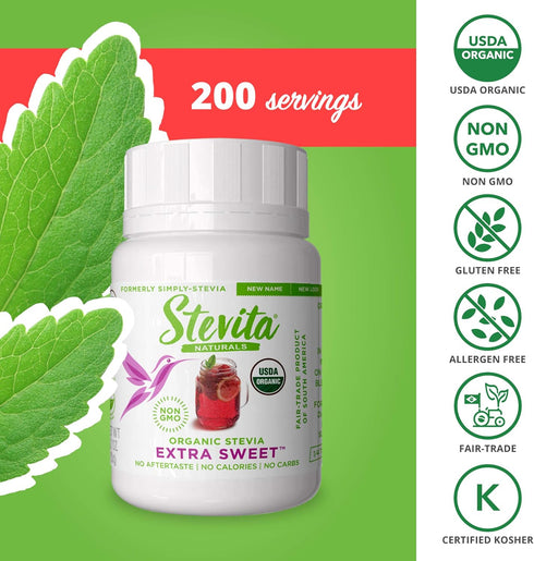 Stevita Organic Stevia Extra Sweet - 0.7 oz Powder - All-Natural, No Calorie Sweetener - USDA Organic, Non-GMO, Vegan, Kosher, Keto, Paleo, Gluten...