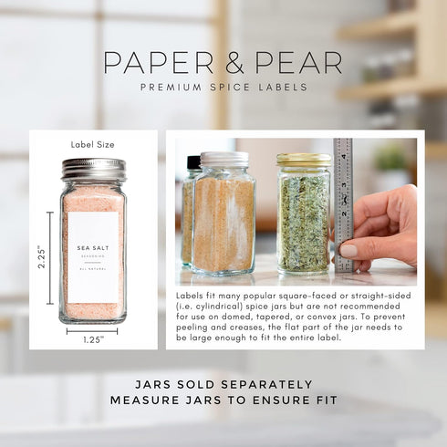 Modern White Spice Labels (no jars) by Paper & Pear - Oil Resistant Kitchen Pantry Labels - 2.25" by 1.25” Spice Labels Stickers - Durable Spice J...