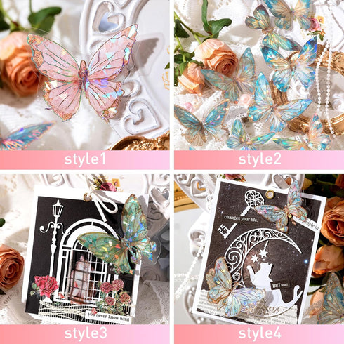Kaluofan Butterfly Stickers, 80PCS Holographic Stickers Scrapbook Stickers, Waterproof Butterfly Glitter Stickers for Scrapbooking Supplies Journa...