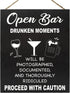 JennyGems Open Bar Hanging Wood Sign | Drunken Moments Will Be Photographed Documented and Thoroughly | Funny Wedding Reception Decor Sign | Birth...