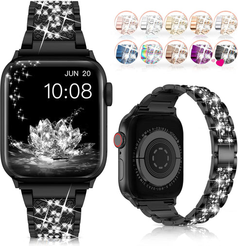 LELONG Compatible with Apple Watch Band 38mm 40mm 41mm Series 9 Series 8 7 6 5 4 3 2 1 SE Ultra, Bling Replacement Bracelet iWatch Band, Diamond R...