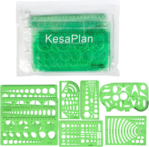 KESAPLAN 9 PCS Drawing Templates Plastic Rulers Multi-Function Measuring Rulers with French Curve Ruler,Geometric Drawings Templates Rulers Tool S...