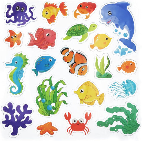 20 Pieces Sea Animals Thick Gel Clings Ocean Window Gel Clings Decals Stickers for Toddlers Kids Adults Home Airplane Classroom Nursery Sea Animal...
