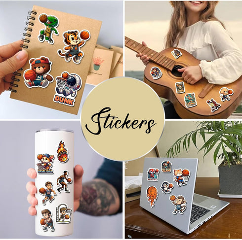 Pack 50 PCS Basketball Stickers Print Outdoors Theme Waterproof Vinyl Decals for Men Boys Teens Adults Sports Players Labels Decor Phone Case Wate...
