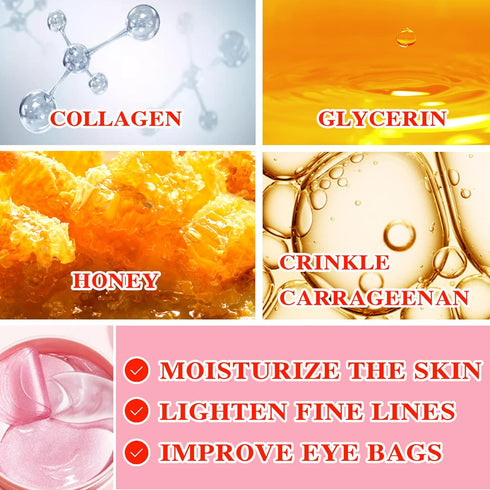 Eye Mask 60 pcs,Pink Collagen Under Eye Patches,Puffy Eyes and Dark Circles Treatments,Improve Reduce Under Eye Bags Smooth Wrinkles and Lighthen ...