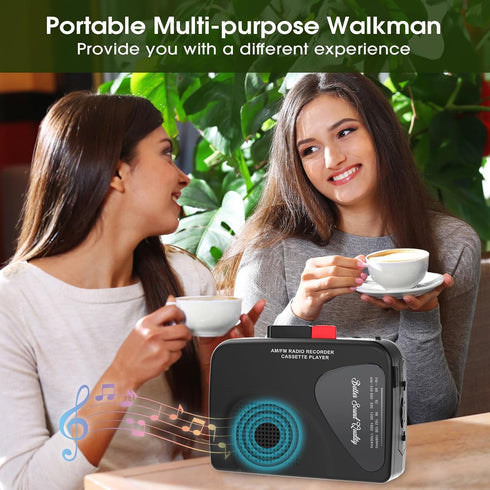Walkman Cassette Players Recorders AM/FM Radio, Portable Tape Player Records to Tape Built in Speakers Manual Record - 2AA Battery Or DC 5V Supply...