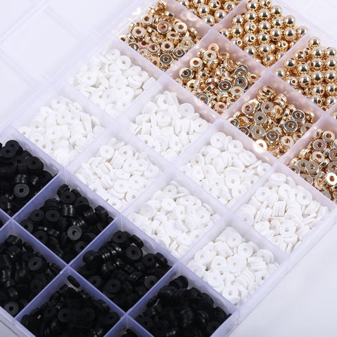 Ahouws 3020pcs Clay Beads for Bracelet Making, 4 Colors Clay Beads for Jewelry Making Supplies Charm Friendship Bracelet Kit with Gold Beads for J...