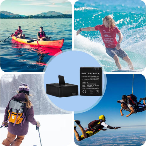 Tectra 3-Pack AHDBT-301 Hero3 Replacement Battery + LCD Dual Charger for GoPro Hero 3, GoPro Hero 3+, AHDBT-301, AHDBT-302 Cameras...