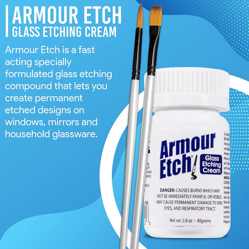 Armour Etch Glass Etching Cream - Starter 2.8oz Size - Bundled with Moshify Application Brushes...