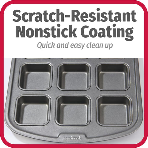 GoodCook 12-Cavity Nonstick Steel Mini Bite-Size Dessert Bar Pan, Gray...