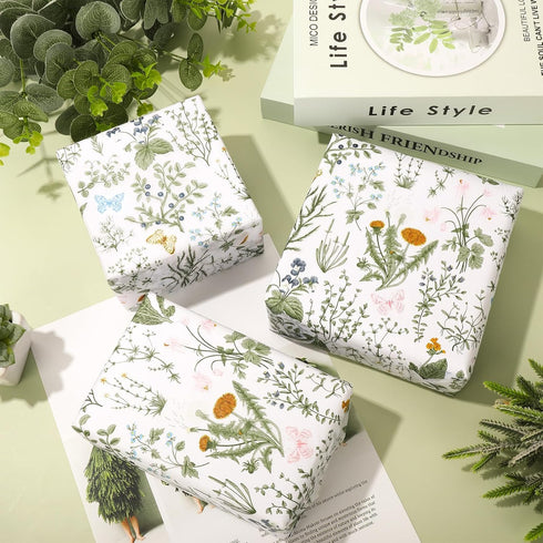 JarThenaAMCS 100 Sheets Vintage Wildflower Tissue Paper Wild Floral Art Tissue Spring Wrapping Paper for Birthday Wedding DIY Crafts Gift Packing,...