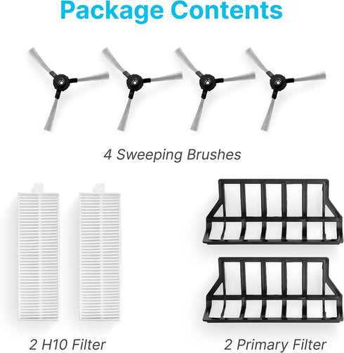 Dana Trading Smart Robot Vacuum Accessory Kit - 2 Replacement Side Brush, Primary Filter, & 2 H10 Filters for SereneLife Smart Automatic Robot Vac...