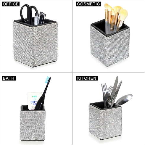 BTSKY Crystal Glitter Pen Holder for Desk Shiny Pencil Pot Holder Box Bling Rhinestone Pen Pencil Cup Organizer Decorative Makeup Brushes Holder G...