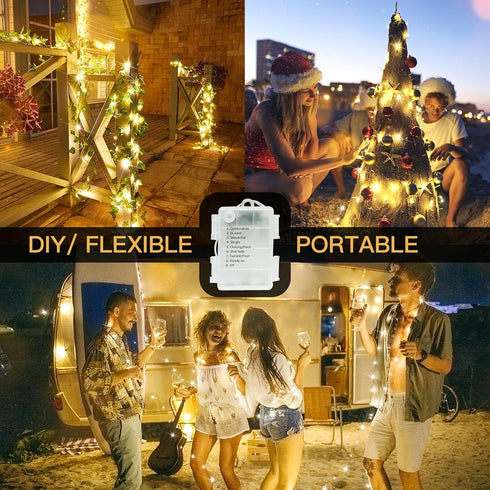suddus 33ft 100 LED Outdoor String Lights, Warm White Fairy Lights Battery Operated with Remote, Led Twinkle Lights for Bedroom, Dorm, Backyard, W...