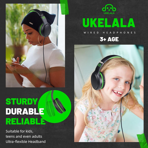 Green Wired Headphones for Boys Portable On Ear Youth Headphones for School Airplane Travel Lightweight Portable Compatible with Pad Computer Lapt...