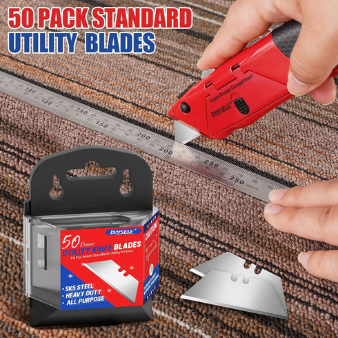 DIYSELF 50 Pack Utility Knife Blades, SK5 Steel Box Cutter Blades with Dispenser, Standard Blades for Box Cutter Utility Knife Replacement, Sharpe...